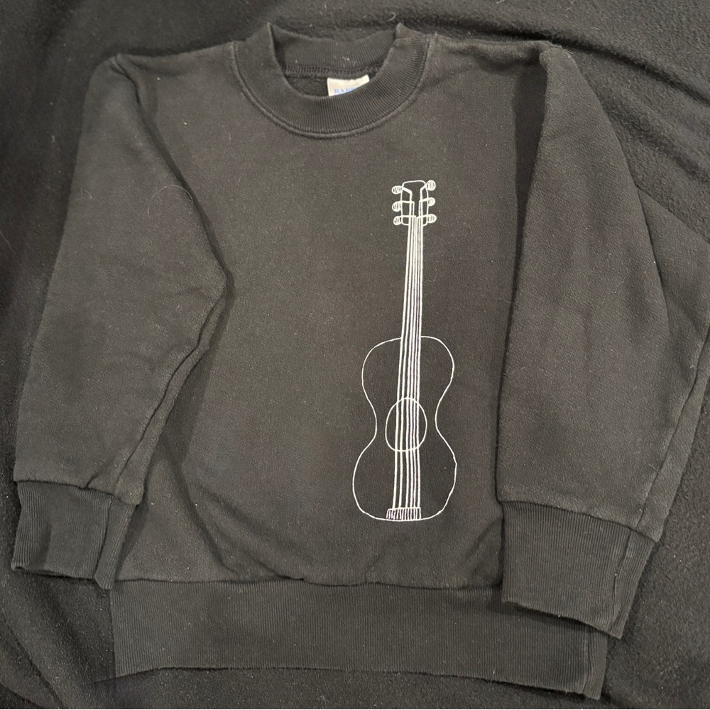 Black Guitar Print Kids Sweatshirt